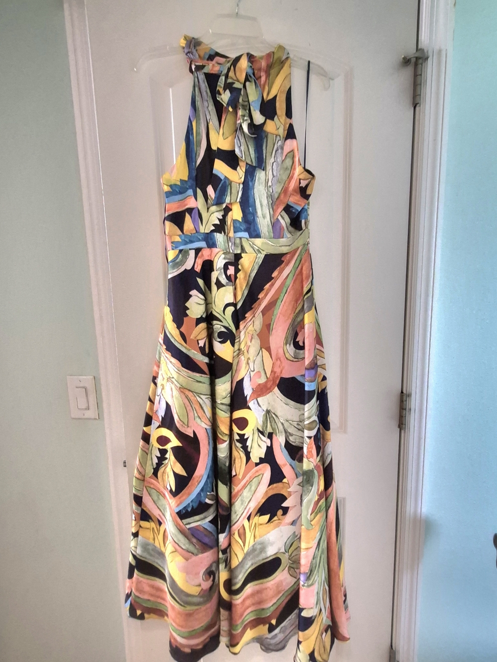 Women's Multicolor Silk Printed Halter Maxi Dress